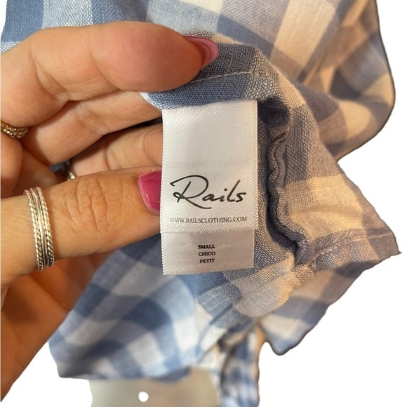 RAILS Athena Crop Wrap Gingham Blouse - blue & white, size small - Picture 10 of 15